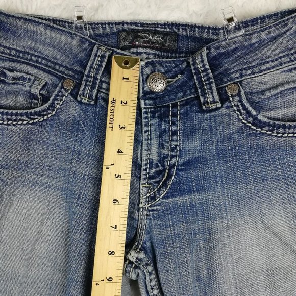 Silver Womens Jeans Suki Surplus Boot Cut Blue Denim Stone Wash Flap Pocket 28 - Picture 10 of 15